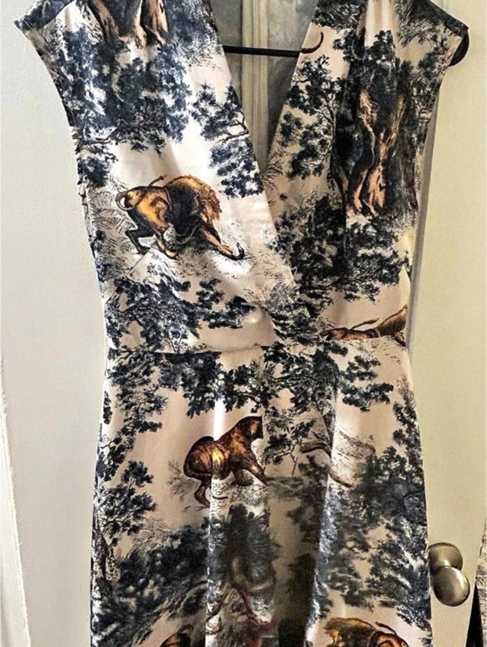 Christian Dior Animal Print Midi Dress in Cream & Black Like New